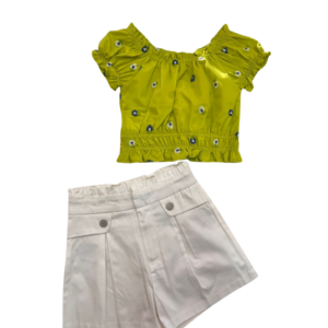 Conjunto short blusa resorte cintura