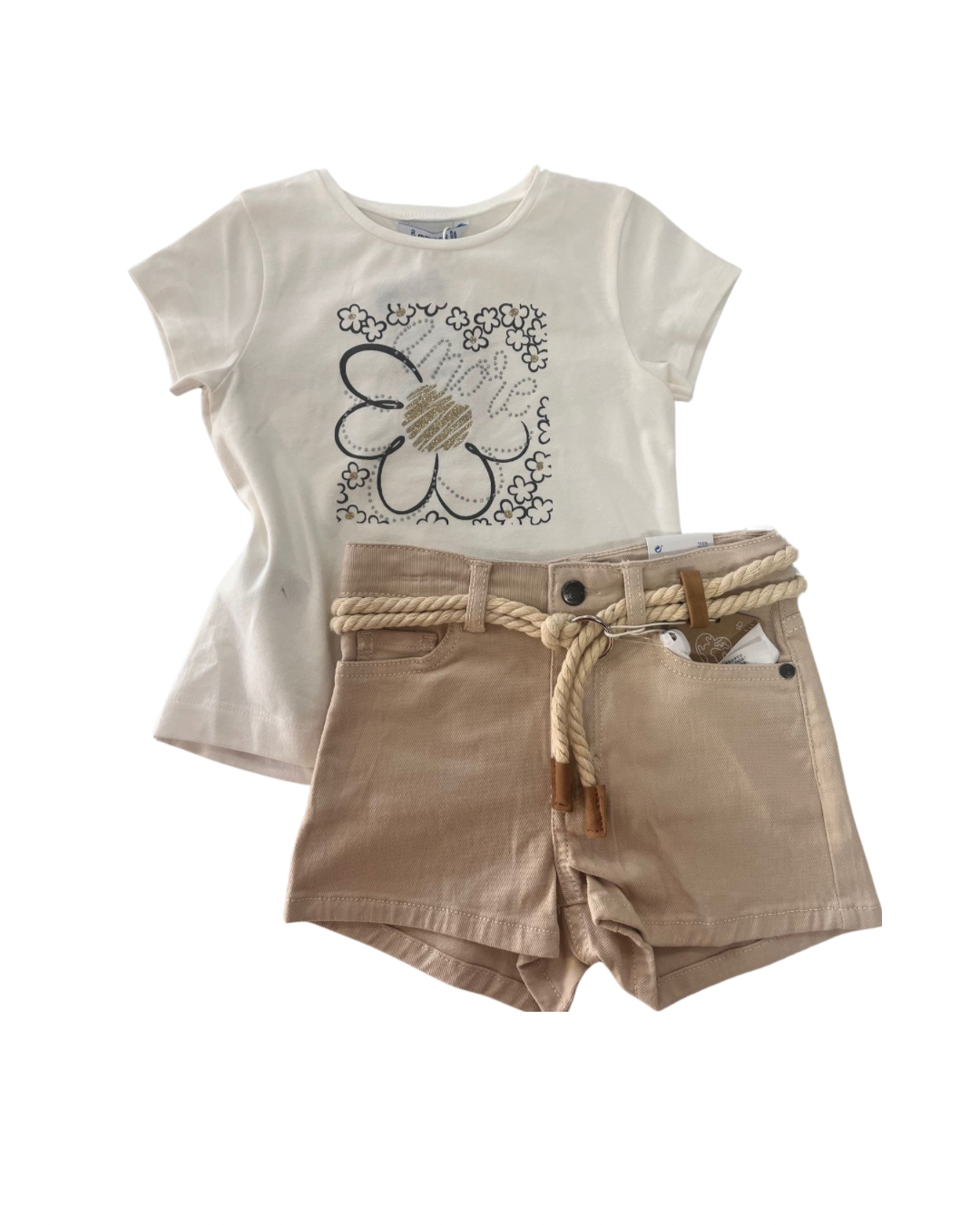 Conjunto short cinto blusa flor