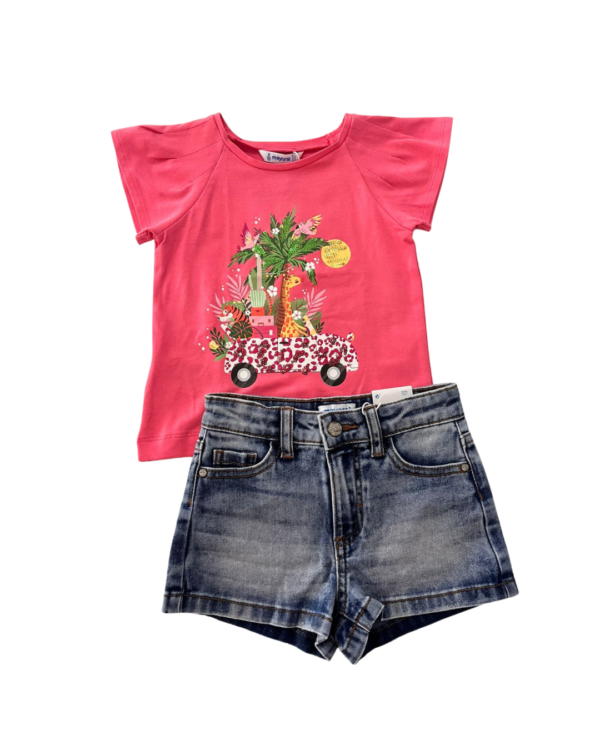 Conjunto short mezclilla blusa jirafa