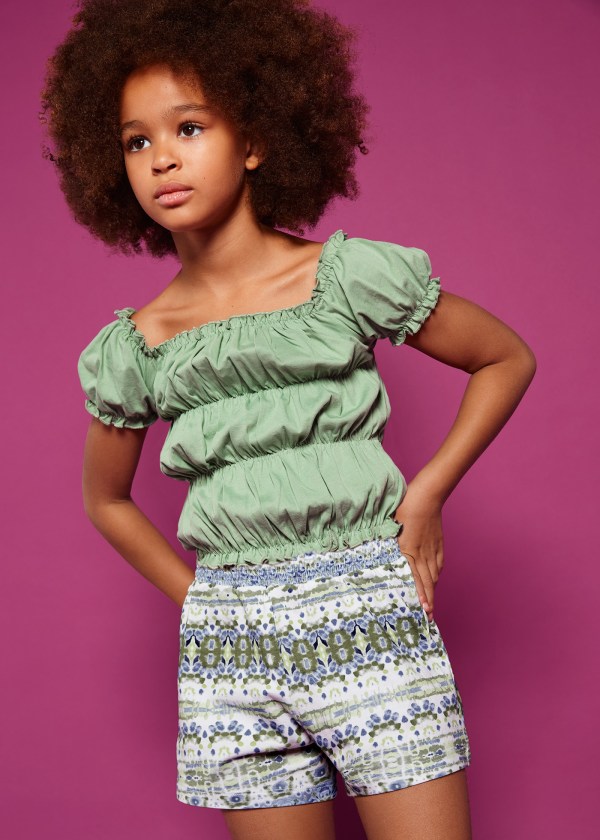 Conjunto short estampado b/elasticos