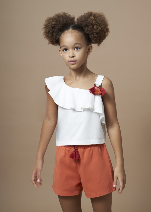 Conjunto short blusa olan asimétrico