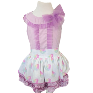 Conjunto falda algodones b/con tul
