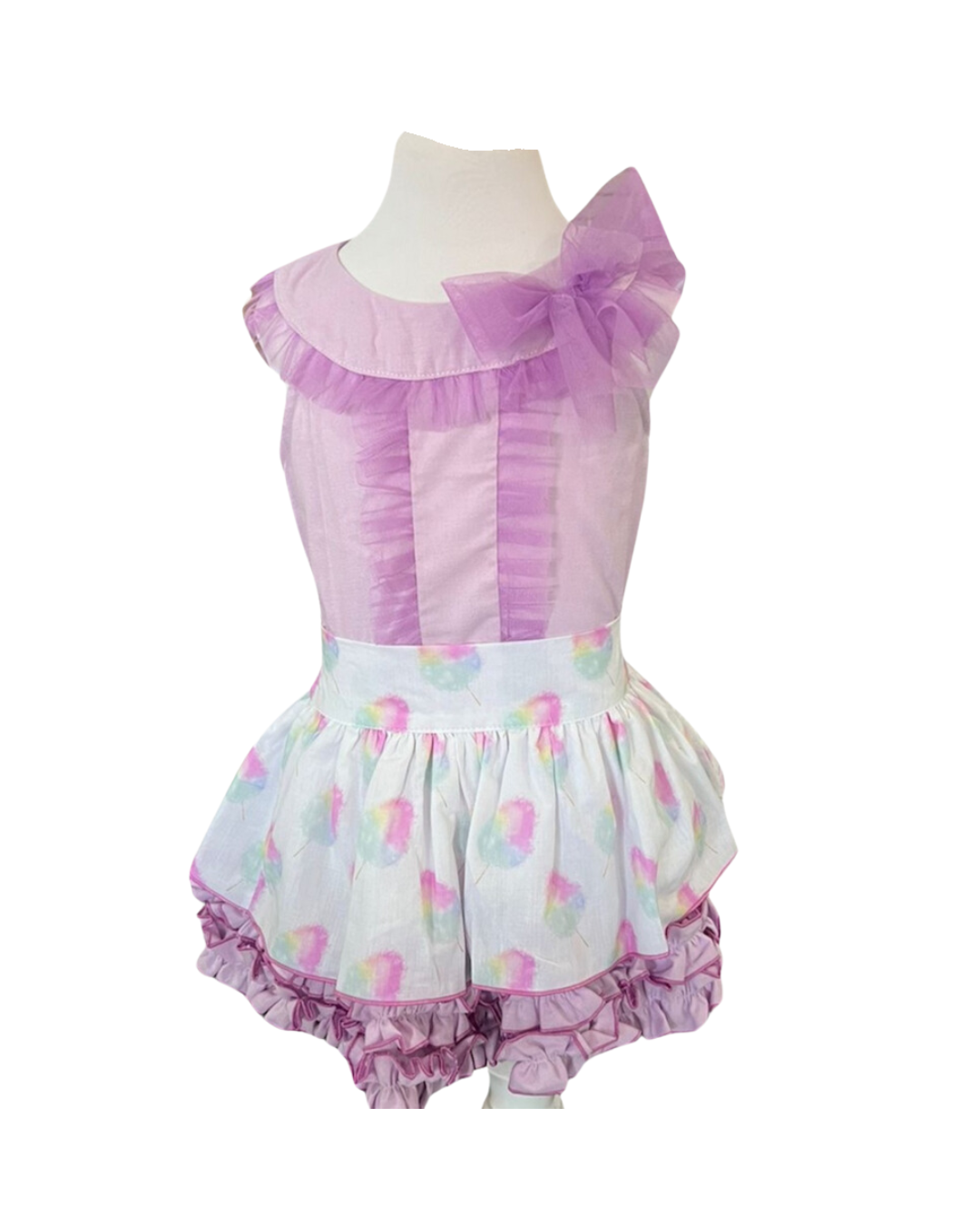 Conjunto falda algodones b/con tul
