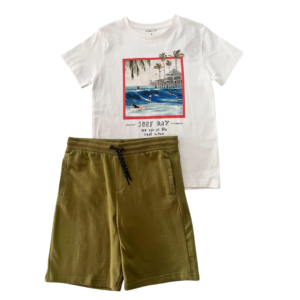 Conjunto short playera cuadro playa