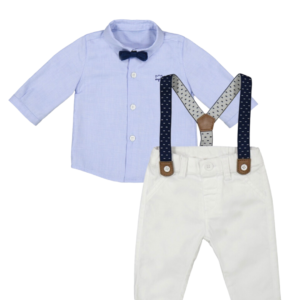 Conjunto pantalon tirantes, camisa lisa