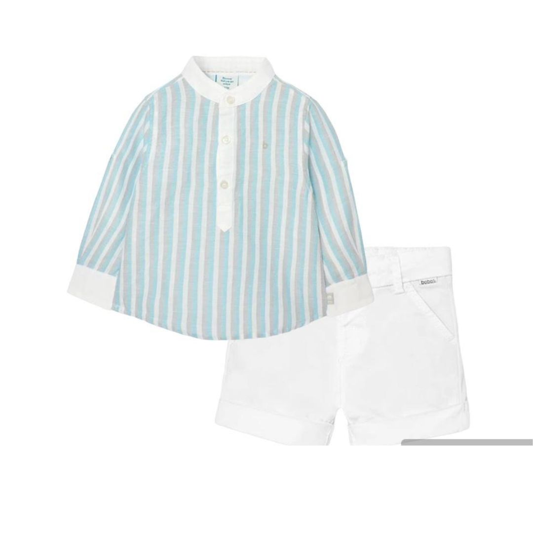 Conjunto short, camisa rayas mao