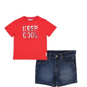 Conjunto short mezclilla, playera keep cool