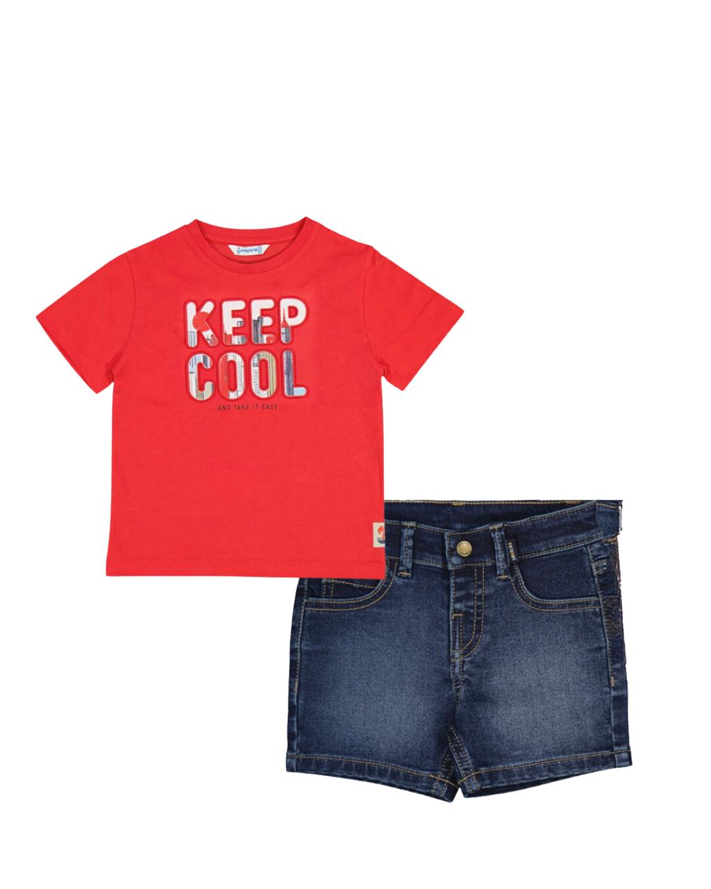 Conjunto short mezclilla, playera keep cool