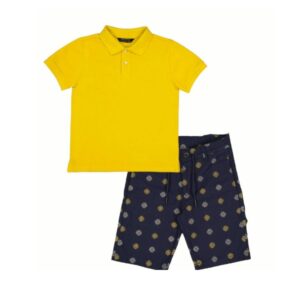 Conjunto short saten estampado, playera polo