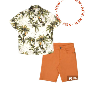 Conjunto short sarga, camisa estampado
