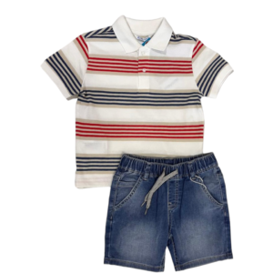 Conjunto short mezclilla, playera polo rayas