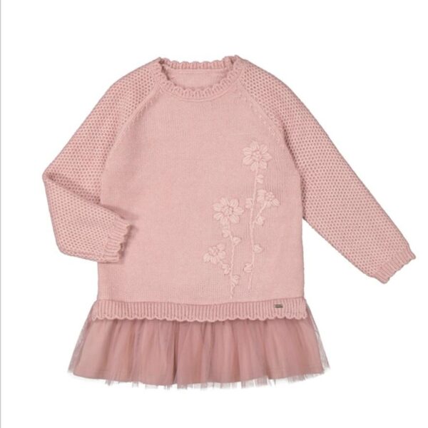 Vestido tricot combinado flor bordada - Imagen 2