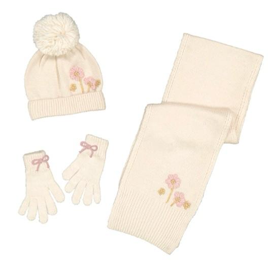 Juego gorro, guantes y bufanda flores