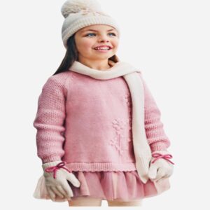Vestido tricot combinado flor bordada