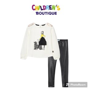 Conjunto pantalón polipiel b/niña perro