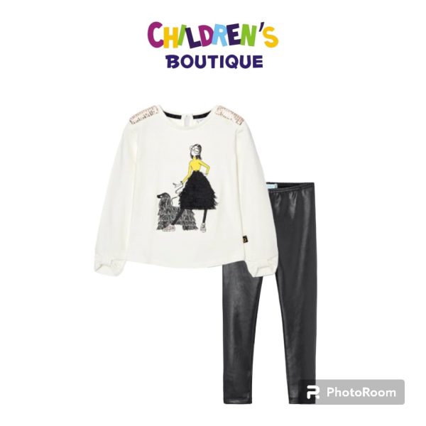 Conjunto pantalón polipiel b/niña perro