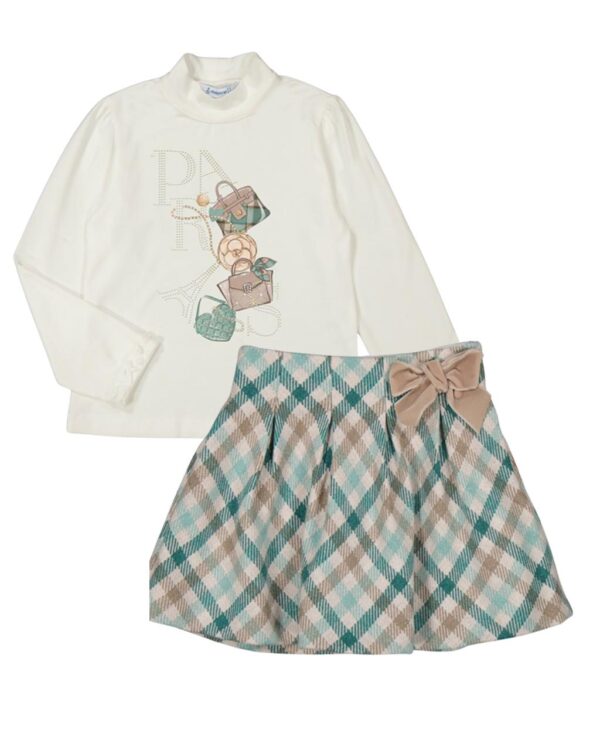 Conjunto falda cuadros b/bolsas
