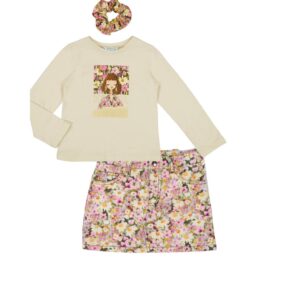 Conjunto falda flores b/niña coletero