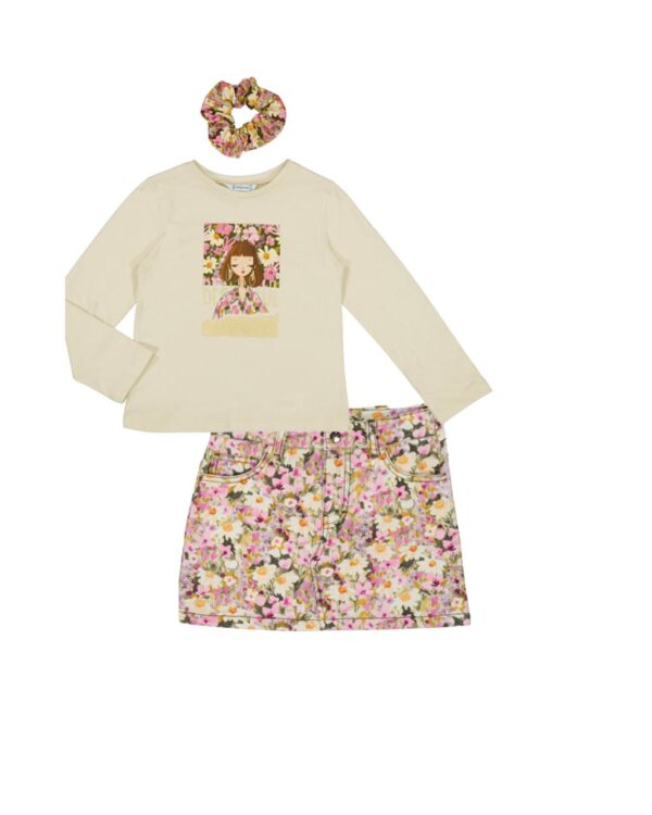 Conjunto falda flores b/niña coletero