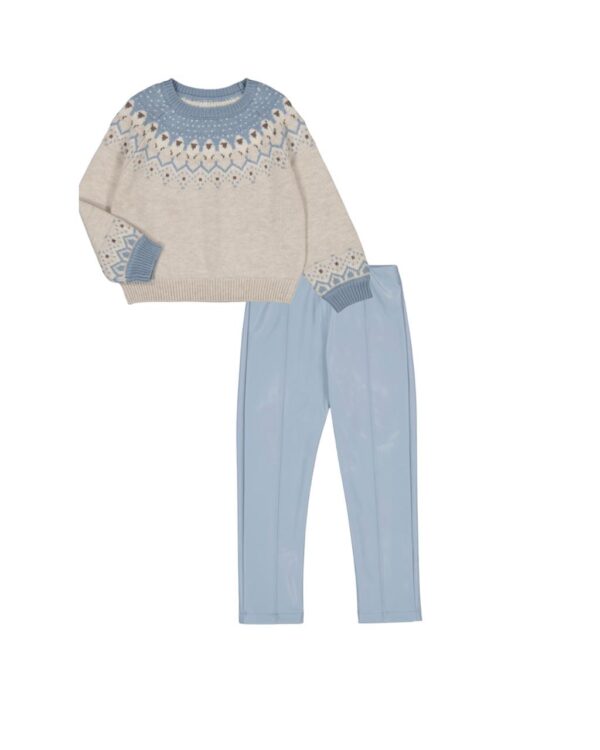 Conjunto pantalón polipiel suéter cenefa