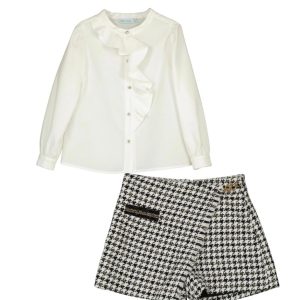 Conjunto short falda pata gallo b/olán
