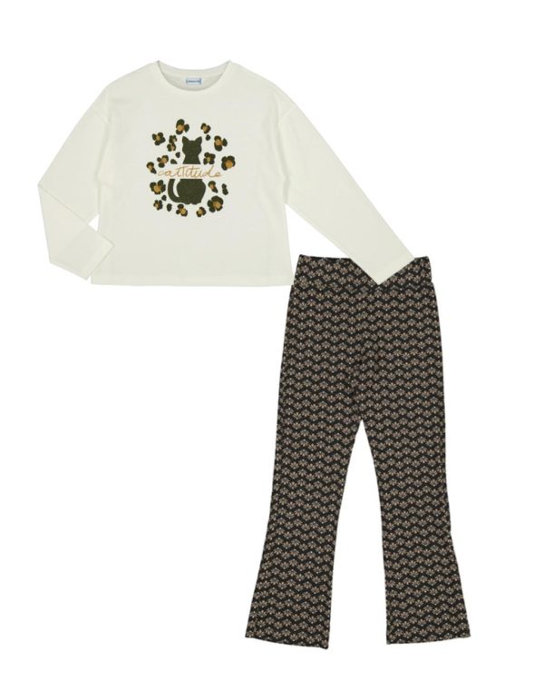 Conjunto pantalón jacquard b/gato