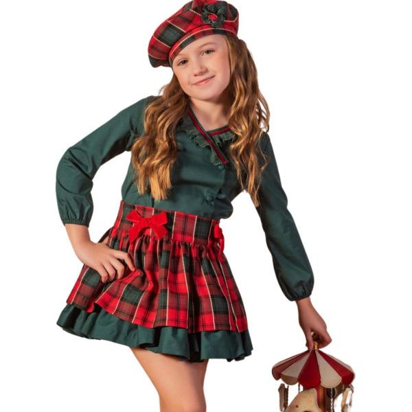 Conjunto falda cuadros navideño