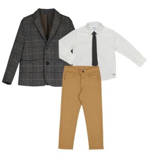 Conjunto saco cuadros ,camisa corbata y pantalón