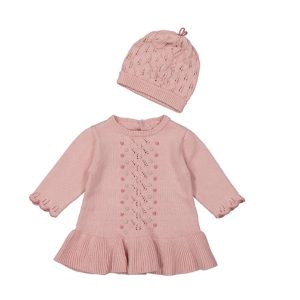 Vestido tricot bordado con gorro