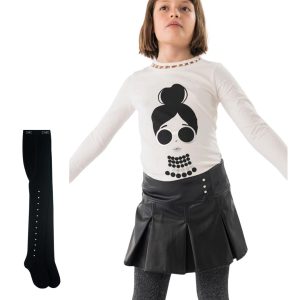 Conjunto 3 pzas shortfalda polipiel b/perlas y mallas
