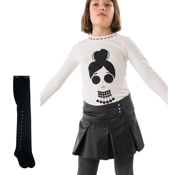 Conjunto 3 pzas shortfalda polipiel b/perlas y mallas