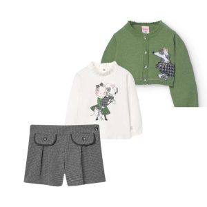 Conunto 3 pzas short patga gallo suéter perrito