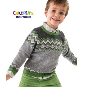 Conjunto 3 pzas pantalón camisa cuadritos suéter gris/vde