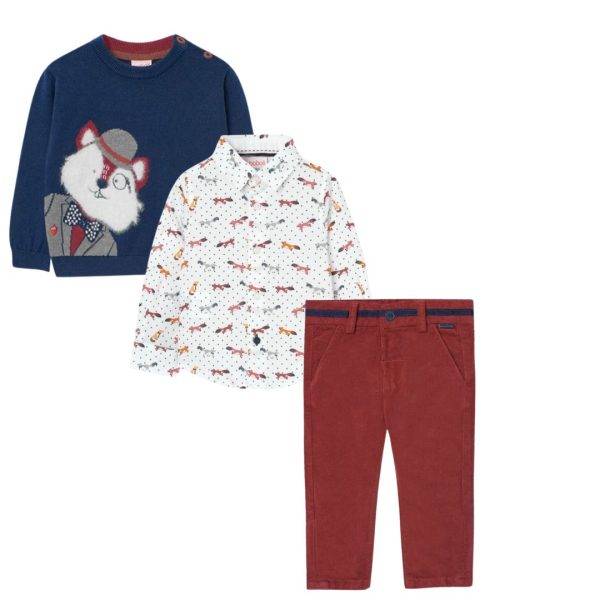 Conjunto 3 pzas pantalón micropana,camisa y suéter zorro