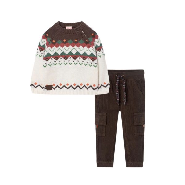 Conjunto pantalón pana suéter cafe /cenefa