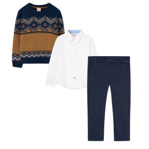 Conjunto 3pzas pantalón,camisa y suéter camel/mno cenefa