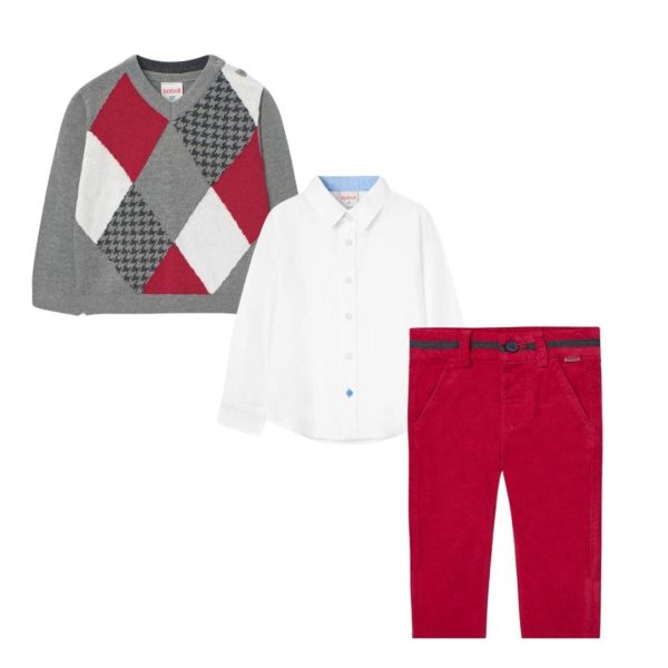 Conjunto 3pzas pant rojo chaleco rombos